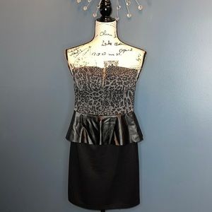 Poof Gray Animal Print Peplum Dress Size S